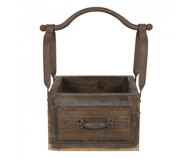 Dřevěná retro bedýnka s rukojetí - 24*19*28 cm