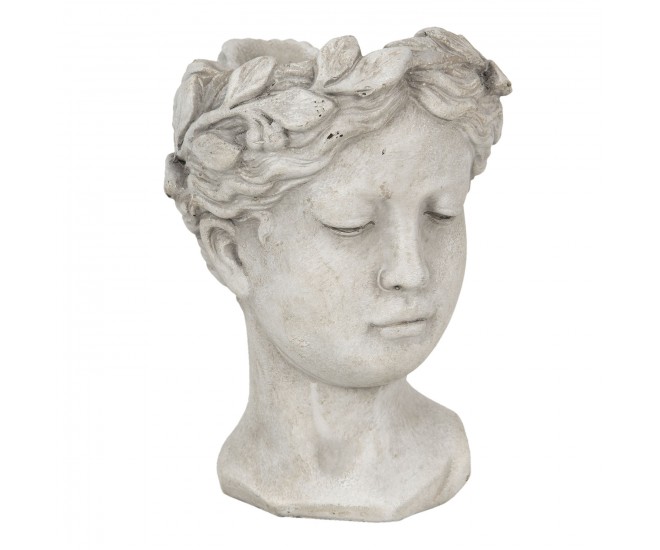 Šedý cementový květináč hlava ženy M - 16*15*21 cm