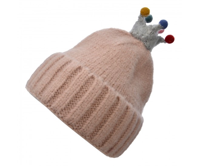 Béžová zimní dětská čepice s korunkou