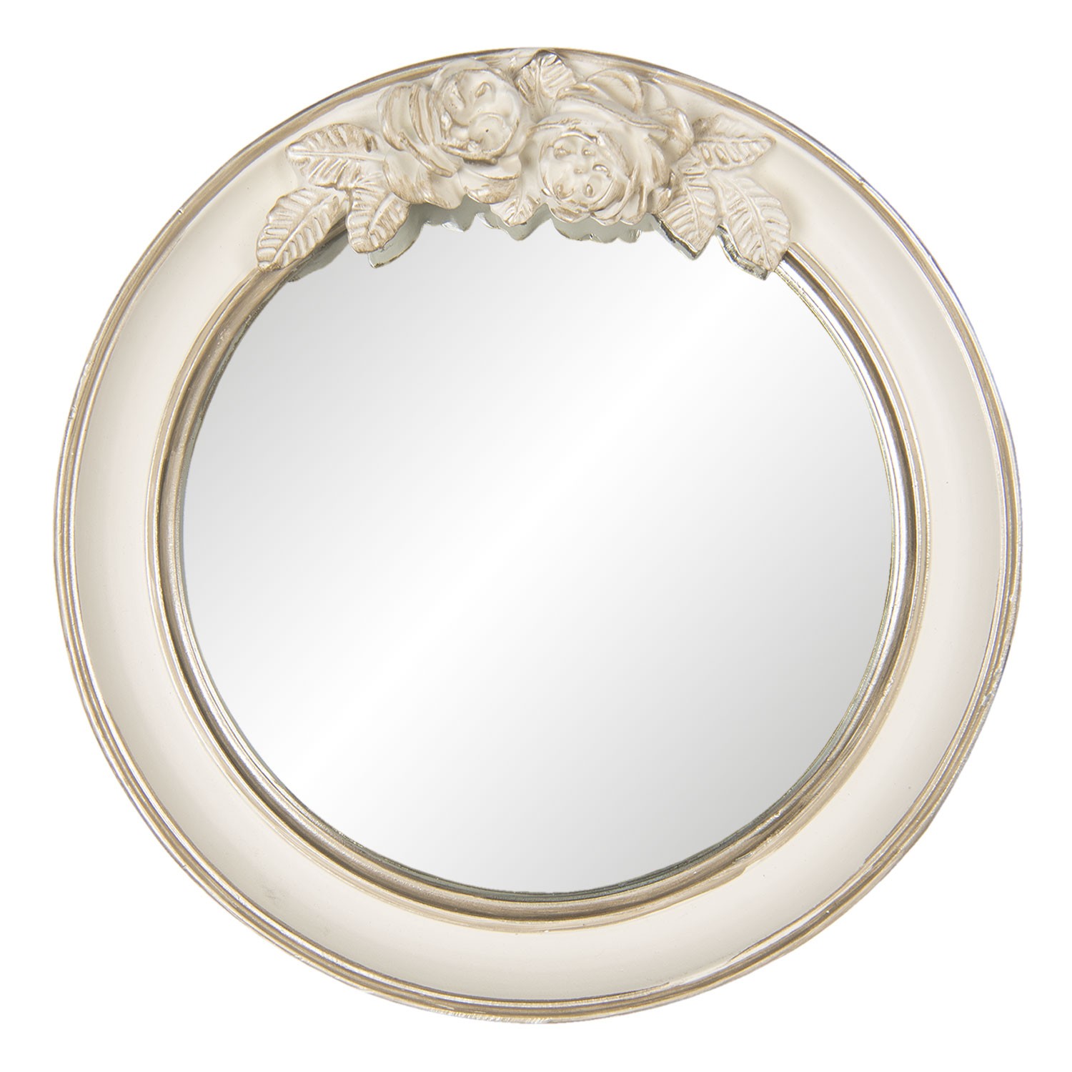 Vintage nástěnné zrcadlo v krémovém rámu s růžemi Ninone – Ø 25*4 cm Clayre & Eef