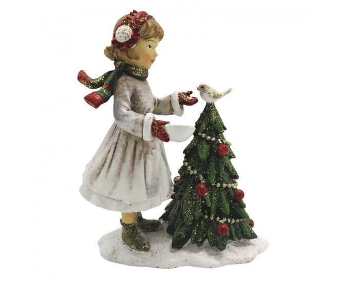 Dekorace děvče s vánočním stromečkem - 9*5*12 cm