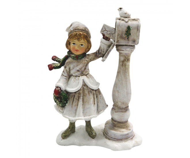 Dekorace dítě u poštovní schránky s dopisem - 8*4*12 cm Clayre & Eef