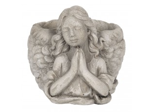 Šedý květináč s andělkou Anjel - 16*13*12 cm
