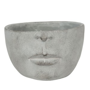 Šedý květináč hlava s ústy - 24*23*15 cm