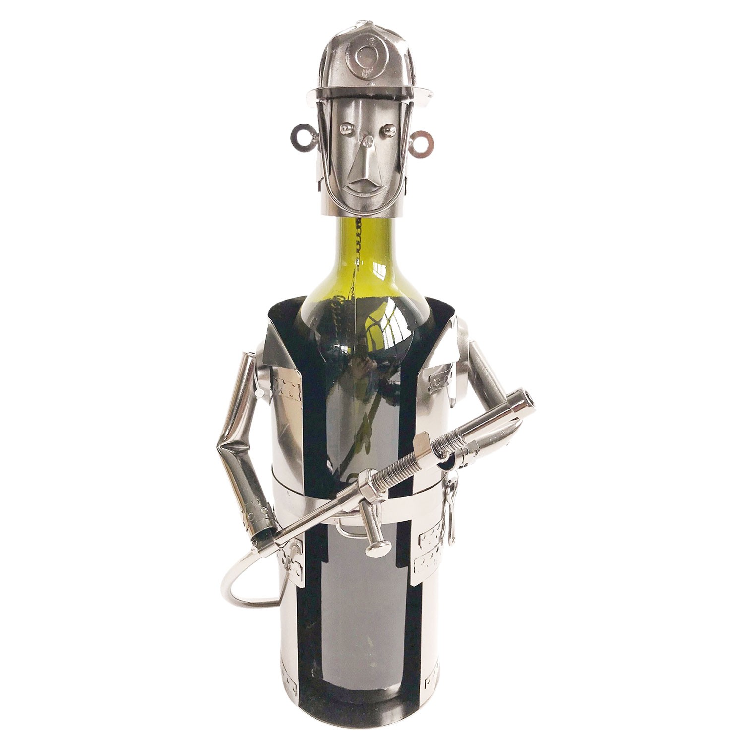 Kovový stojan na láhev vína v designu hasiče Chevalier - 17*12*22 cm Clayre & Eef