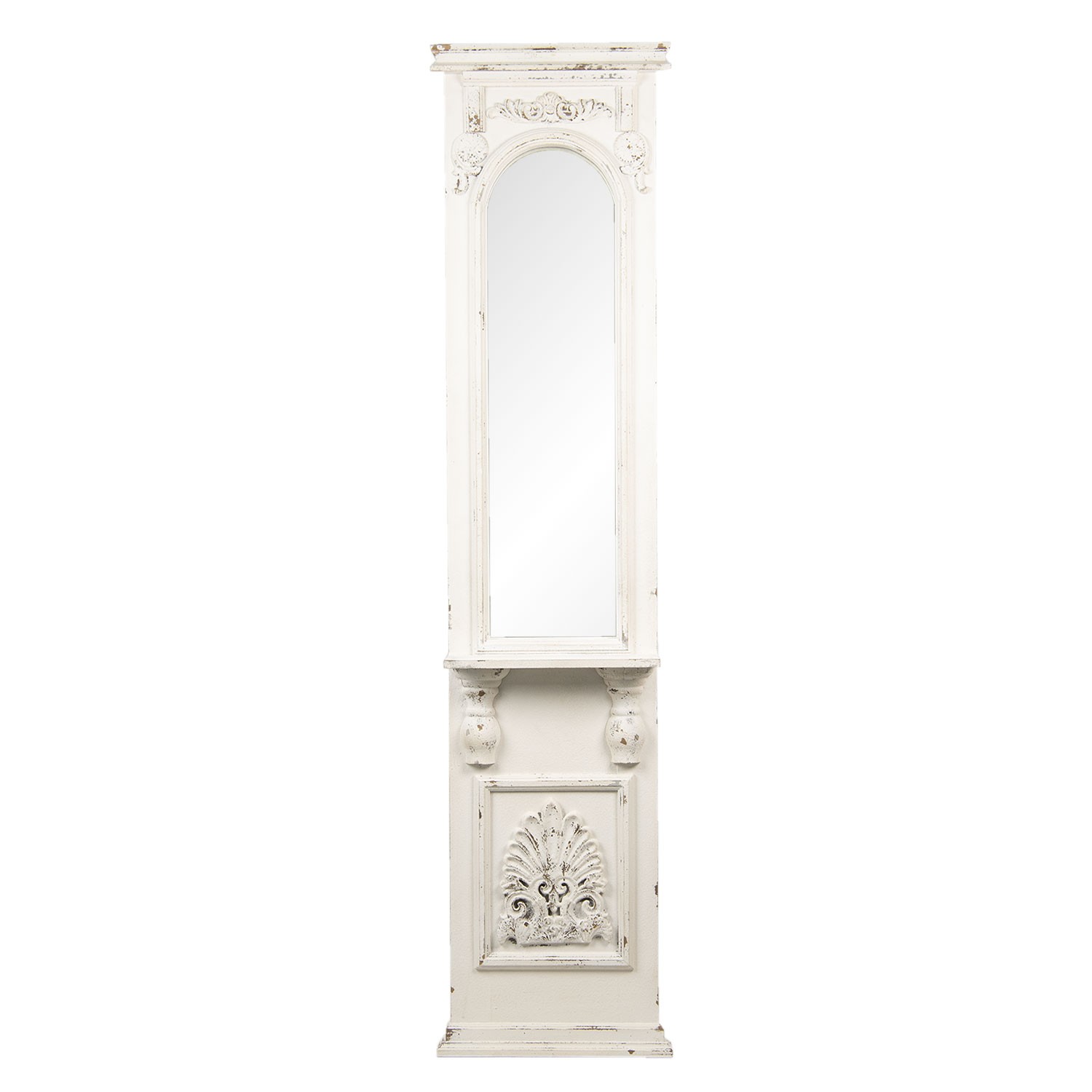 Bílé zrcadlo s ornamenty a patinou v antik stylu - 46*14*194 cm Clayre & Eef