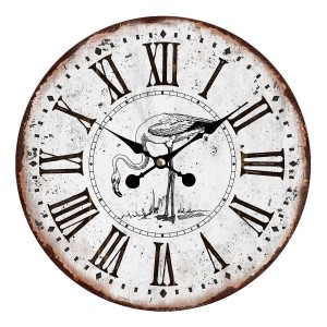 Vintage hodiny s římskými číslicemi s plameňákem – Ø 34*1 cm / 1*AA