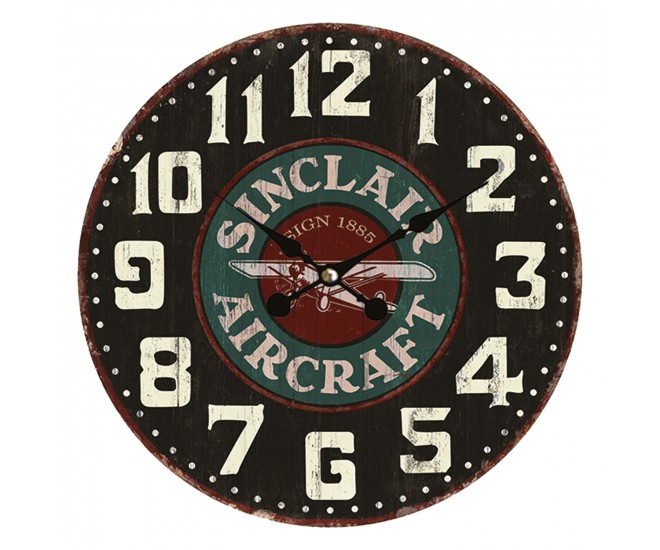 Nástěnné hodiny ve vintage stylu Sinclair Aircraft – Ø 34*4 cm / 1*AA Clayre & Eef