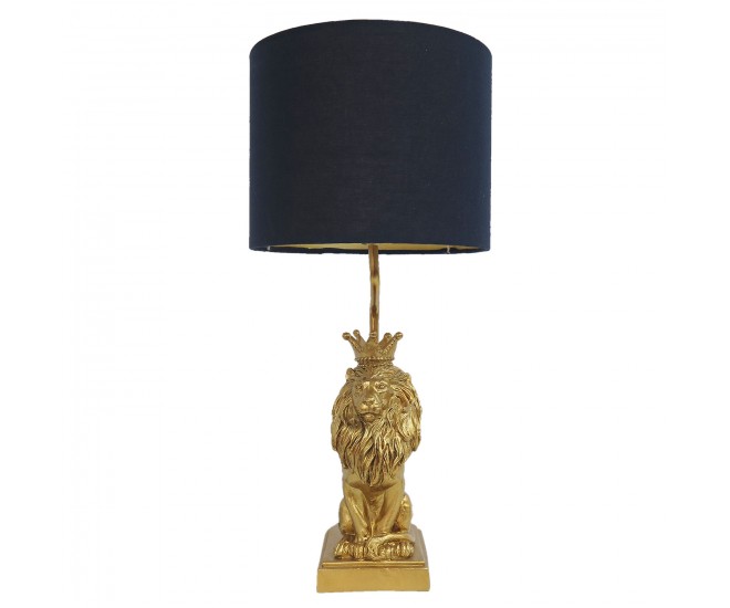 Zlatá stolní lampa se lvem a textilním stínidlem – Ø 23*50 cm Clayre & Eef