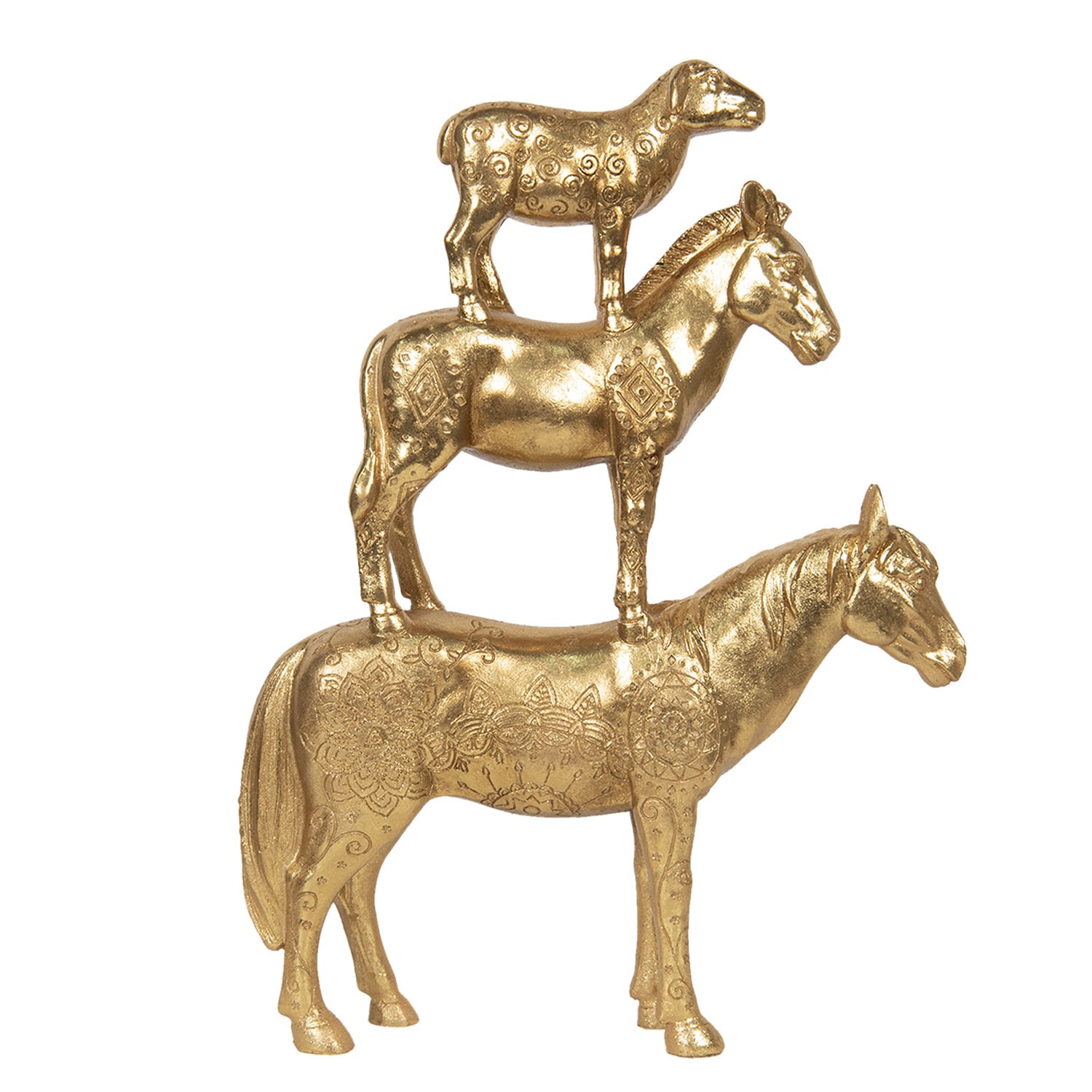 Zlaté dekorační sousoší koňů Cheval - 30*8*40 cm Clayre & Eef