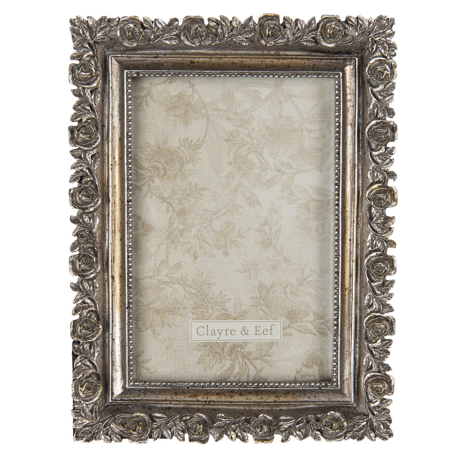 Stříbrný antik fotorámeček s růžemi  - 15*2*20 cm / 10*15 cm Clayre & Eef