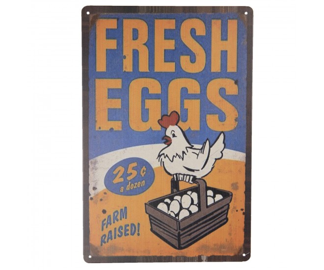 Nástěnná kovová cedule Fresh eggs - 20*30 cm