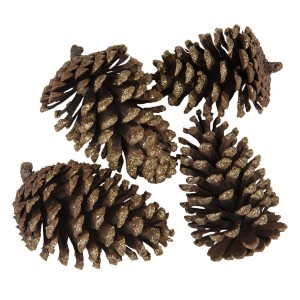 4 ks zlato hnědé dekorativní šišky - 8/10 cm