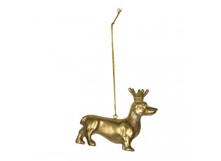 Zlatá závěsná dekorativní ozdoba psa s korunkou - 8*3*6 cm