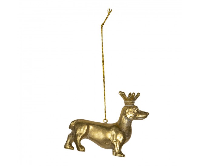 Zlatá závěsná dekorativní ozdoba psa s korunkou - 8*3*6 cm