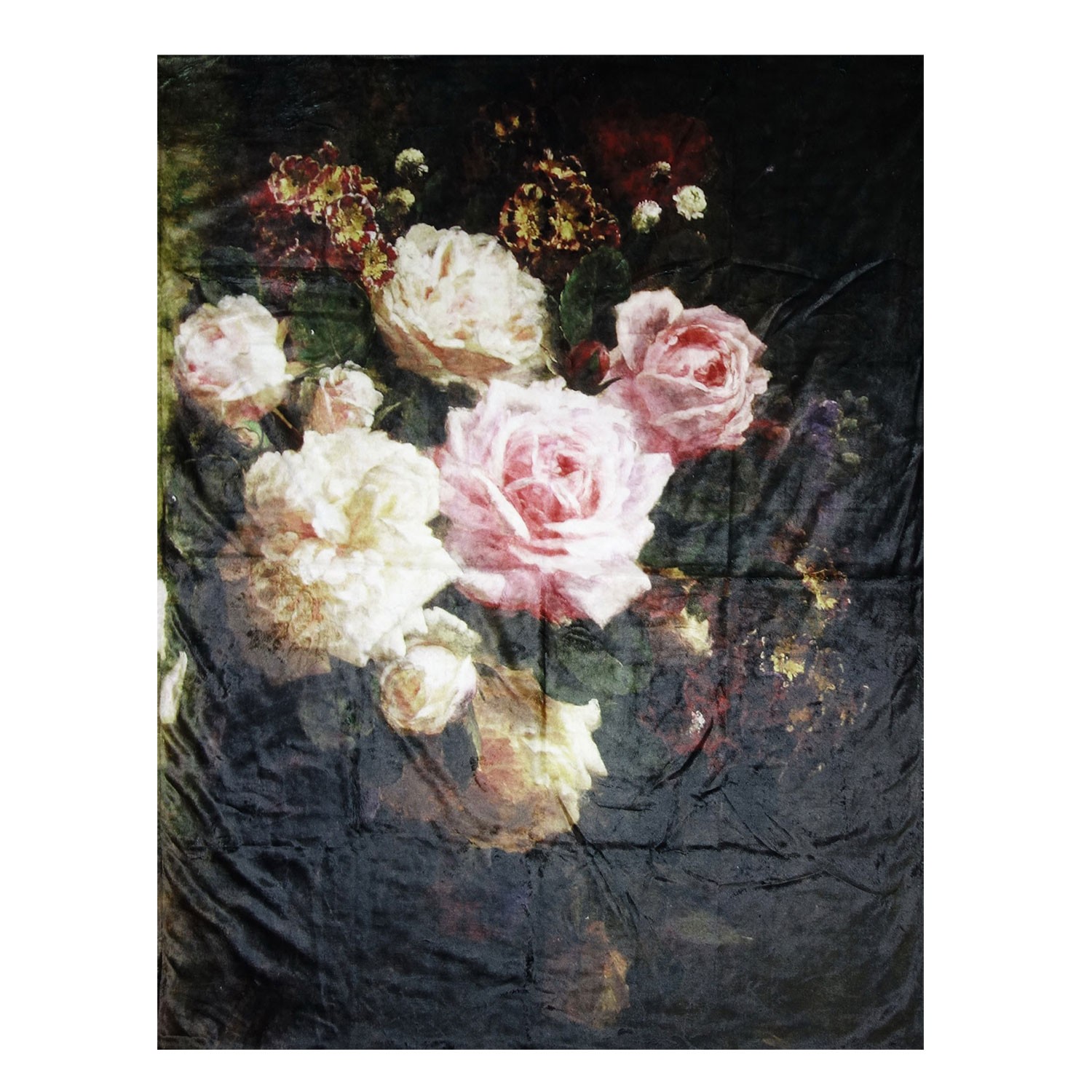 Černý plyšový pléd /přehoz s květy Vintage - 130*170 cm KT060.099