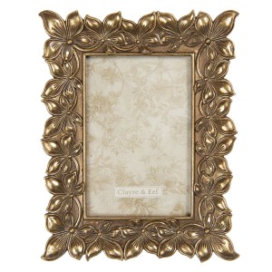 Zlatý fotorámeček s květinovými ozdobami - 18*2*22 cm / 10*15 cm