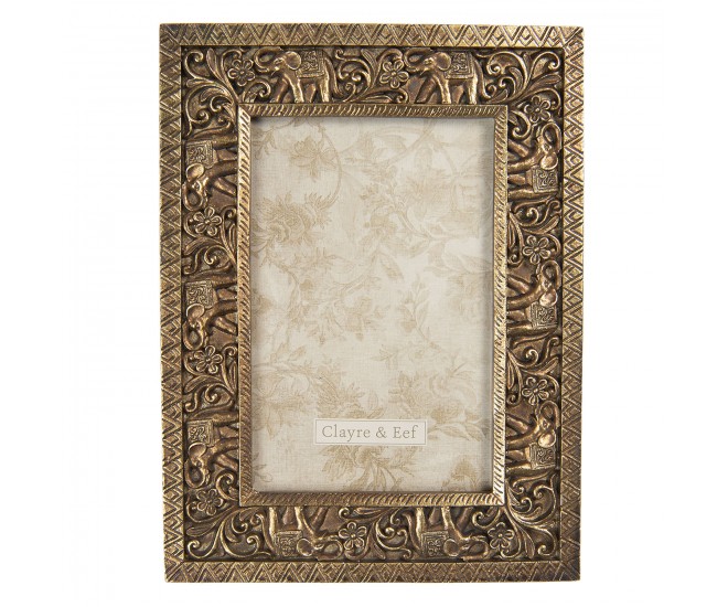 Zlatý ethno fotorámeček s motivem slonů - 16*1*21 cm / 10*15 cm