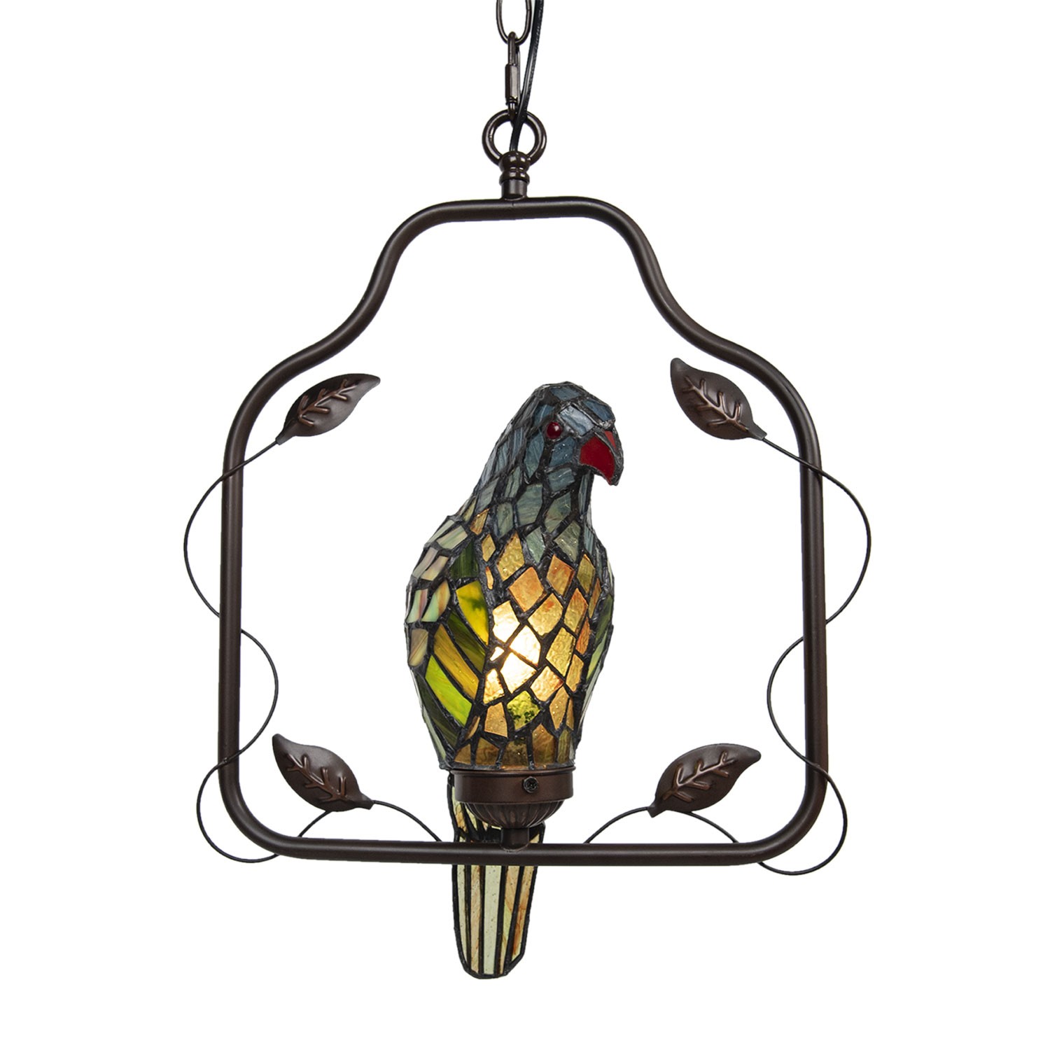 Závěsné vitrážové světlo Tiffany v designu papouška – 40*26*86 cm E14/max 1*25W Clayre & Eef