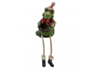 Vánoční dekorativní soška krokodýla s čepicí a vánočním věncem - 7*7*12 cm