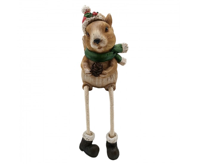 Vánoční dekorativní soška veverky se šiškou a čepicí - 10*8*12 cm