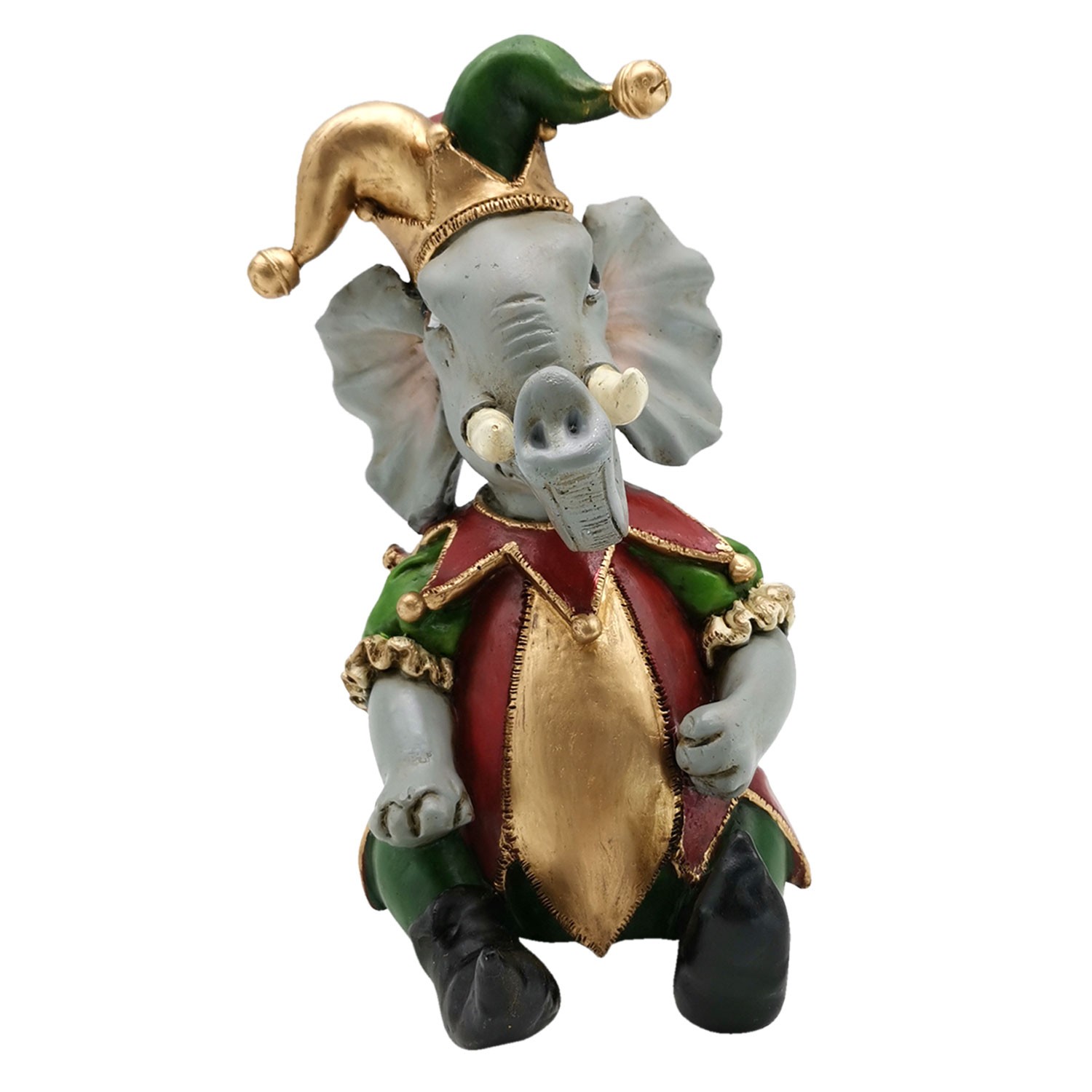 Barevná dekorace slona v kostýmu kašpara - 14*11*18 cm Clayre & Eef