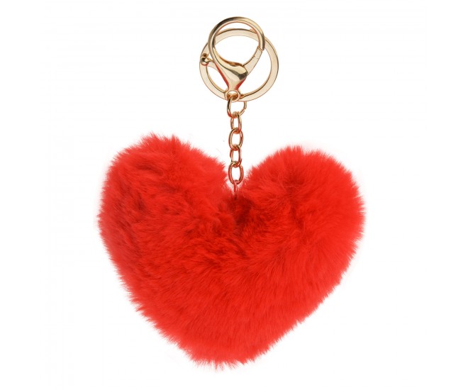 Červená chlupatá klíčenka ve tvaru srdce