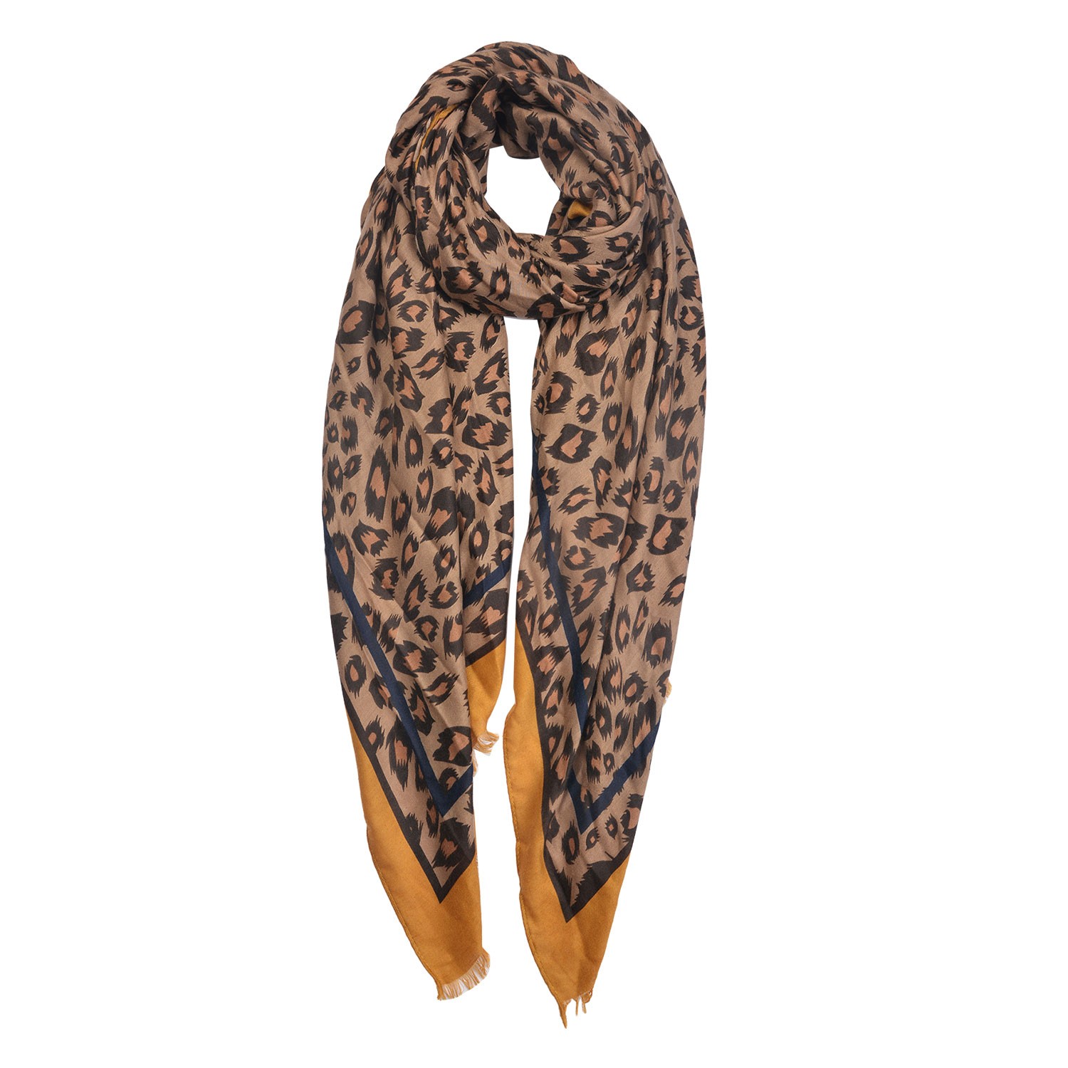 Hnědý šátek s tygrovaným motivem - 90*180 cm Clayre & Eef