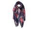 Modrý šátek s barevnými květy - 70*180 cm