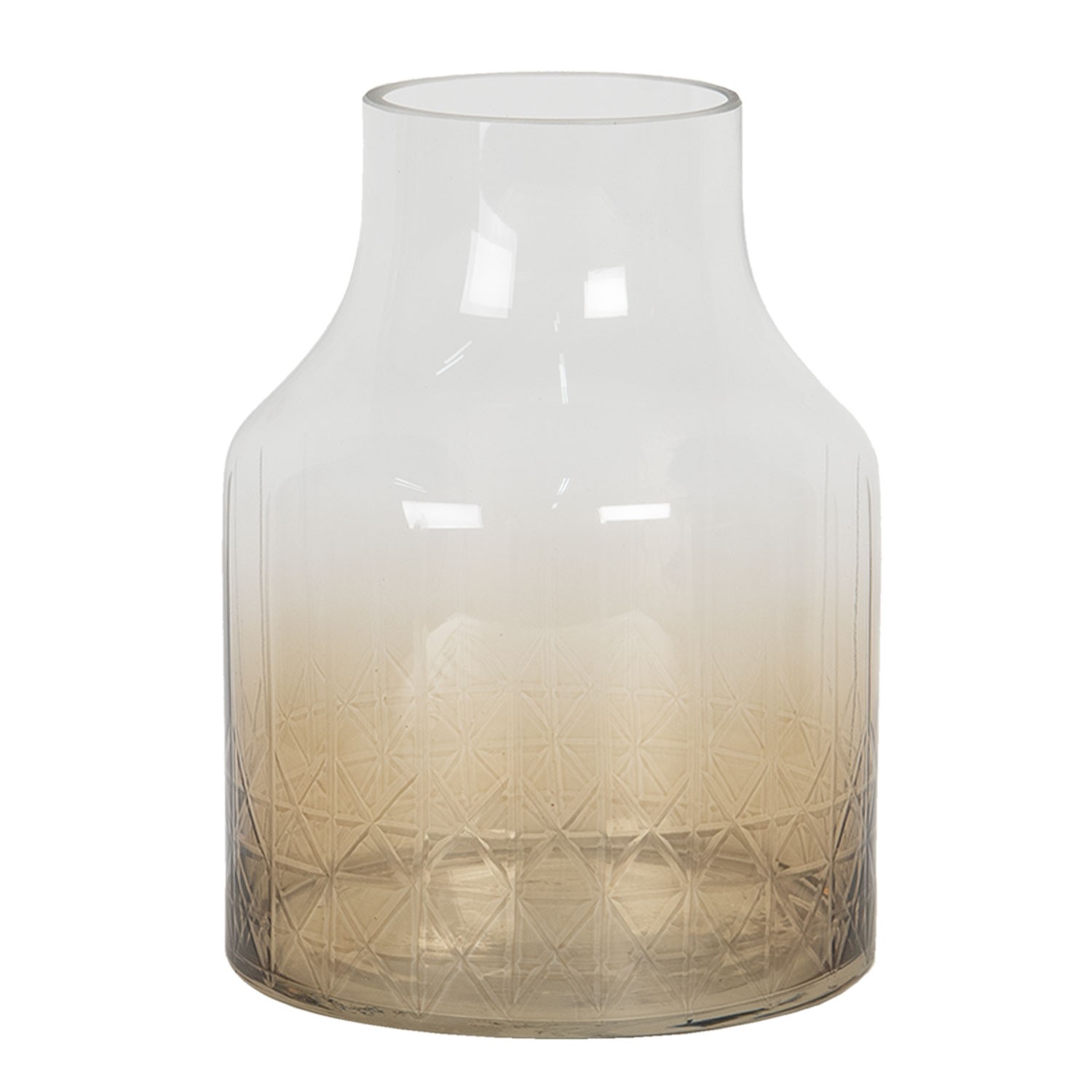 Hnědo bílá skleněná váza - Ø 14*20 cm Clayre & Eef