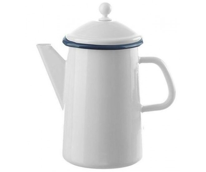 Bílá smaltovaná konvička White blue - Ø12*23cm - 1,6L