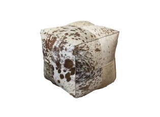Čtvercový puf z kravské kůže hnědá/bílá - 40*40*40 cm