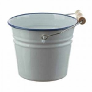 Bílý smaltovaný kyblík s modrou linkou Blue line - Ø16*14cm - 1.5L