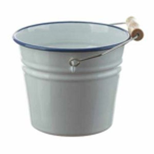 Bílý smaltovaný kyblík s modrou linkou Blue line - Ø16*14cm - 1.5L