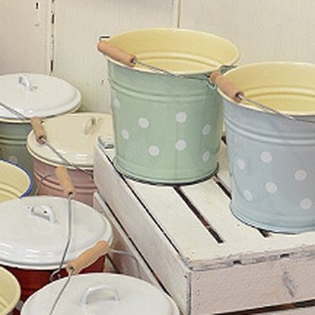 Modrý smaltovaný kyblík s puntíky Blue dot - Ø24*23cm - 6L