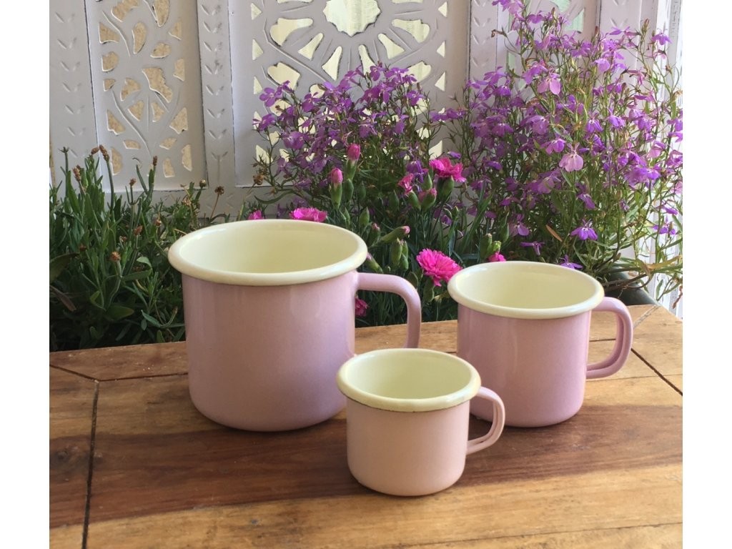 Růžový smaltovaný hrnek Pink dot - Ø8*8cm - 250ml