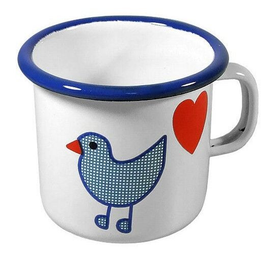 Bílý smaltovaný hrnek s ptáčkem Vogel - Ø7*7cm - 200ml Münder Email
