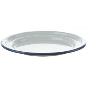 Bílý smaltovaný dezertní talířek s modrou linkou White blue - Ø 18cm 