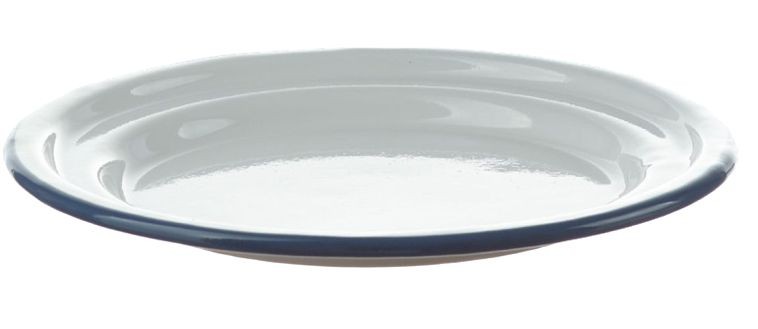 Bílý smaltovaný dezertní talířek s modrou linkou White blue - Ø 18cm 