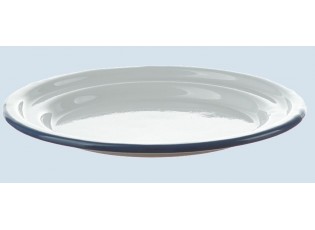 Bílý smaltovaný dezertní talířek s modrou linkou White blue - Ø 18cm 