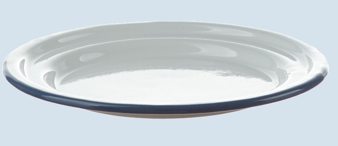 Bílý smaltovaný dezertní talířek s modrou linkou White blue - Ø 18cm 