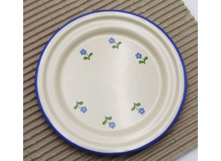 Krémový smaltovaný dezertní talířek s květy Flowers - Ø 18cm 