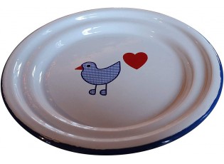 Bílý smaltovaný dezertní talířek s ptáčkem Vogel - Ø 18cm 