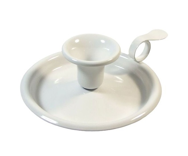 Bílý kovový svícen White blue - Ø 13*6cm Münder Email