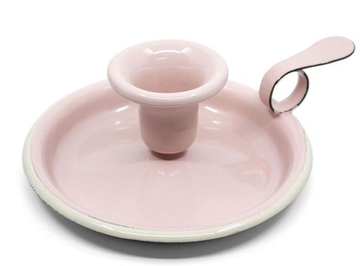 Růžový smaltovaný svícen Pink dot - Ø 13*6cm