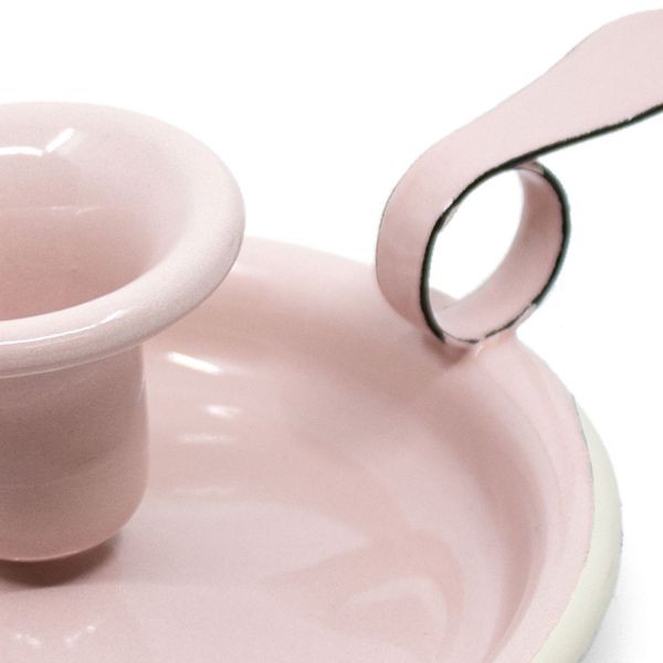 Růžový smaltovaný svícen Pink dot - Ø 13*6cm