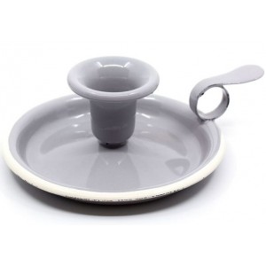 Šedý smaltovaný svícen Grey dot - Ø 13*6cm