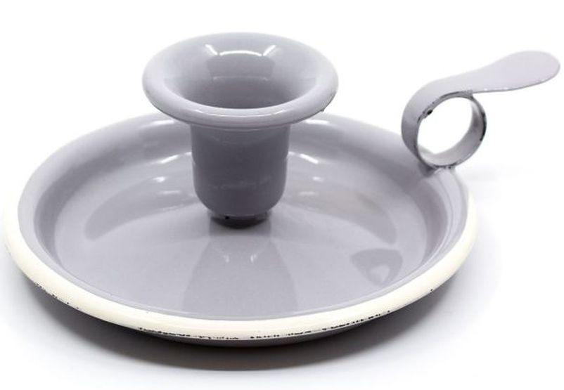 Šedý smaltovaný svícen Grey dot - Ø 13*6cm