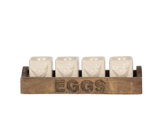 4x kalíšek na vajíčko na dřevěném podnosu Chick - 26*9*7 cm