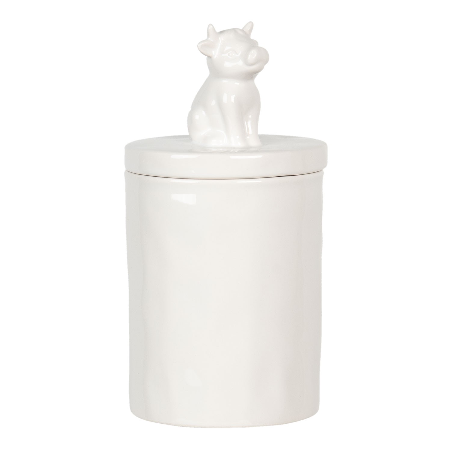 Bílá keramická dóza s krávou na víčku Campagne – Ø 11*19 cm Clayre & Eef
